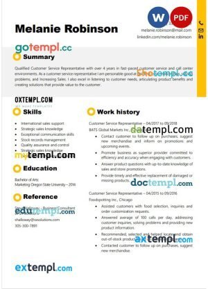 customer support resume Word and PDF download template