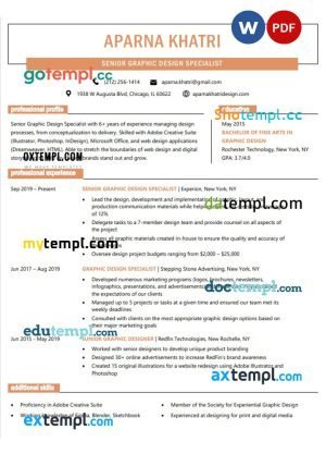 designer specialist resume Word and PDF download template