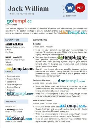 easy simple resume Word and PDF download template