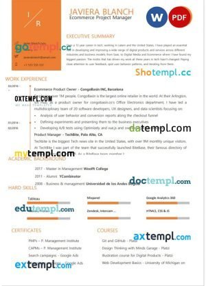 ecommerce project manager new resume Word and PDF download template