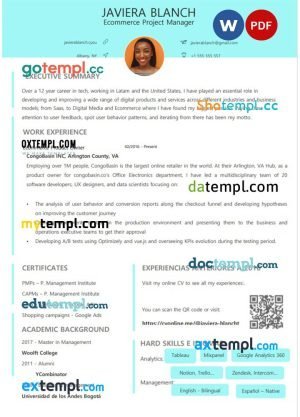 ecommerce project manager resume Word and PDF download template
