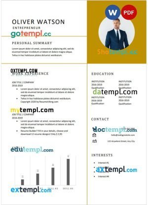 entrepreneur new modern resume Word and PDF download template