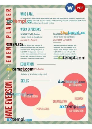 event coordinator resume Word and PDF download template