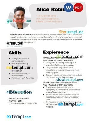 financial manager resume Word and PDF download template
