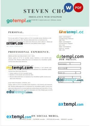 freelancer web designer resume Word and PDF downlad template