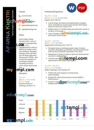 graphic designer spcialist resume Word and PDF download template