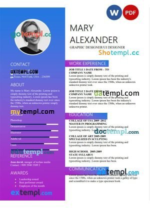 graphic designer & ux resume Word and PDF download template