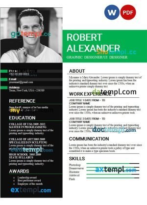 graphic& ui designer resume Word and PDF download template