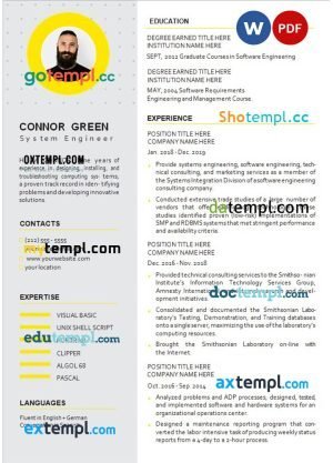 gray & yellow resume Word and PDF download template