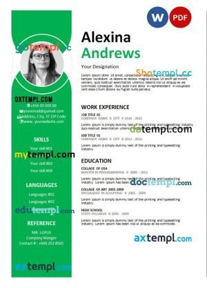 green design resume Word and PDF download template