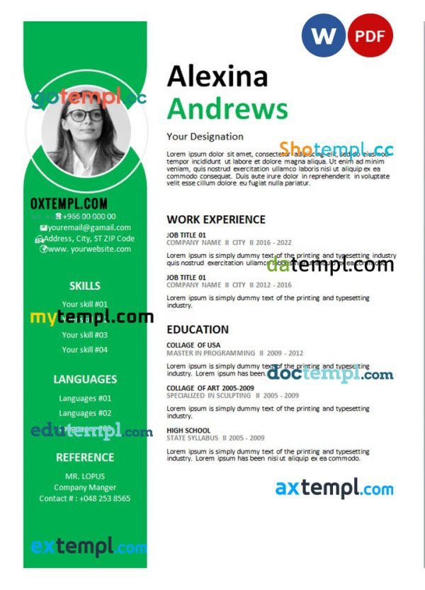 green design resume Word and PDF download template