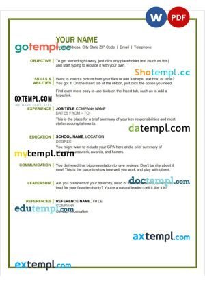 green simple resume Word and PDF download template