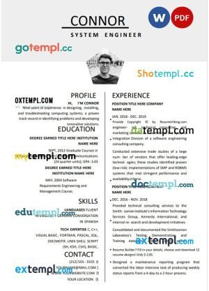 grey system enginner modern resume Word and PDF download template
