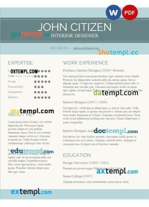 interior designer resume Word and PDF download template