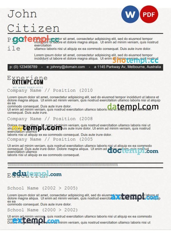 junior’s resume Word and PDF download template