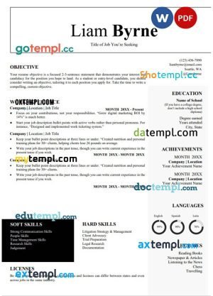 lawyer resume Word and PDF download template