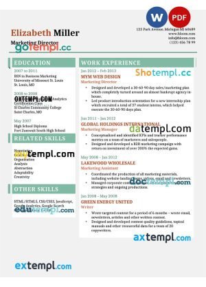 marketing director resume Word and PDF download template