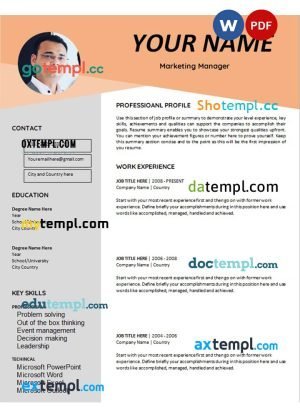 marketing manager modern resume Word and PDF download template