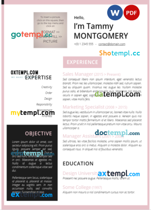 marketing specialist resume Word and PDF download template