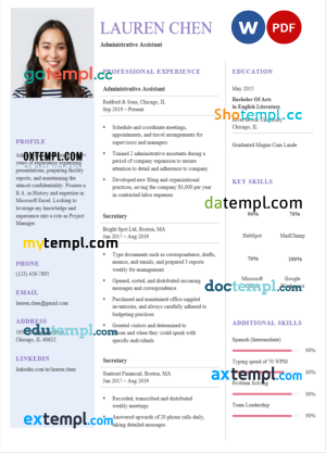 assistant modern resume Word and PDF download template
