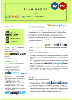 clean modern resume Word and PDF download template