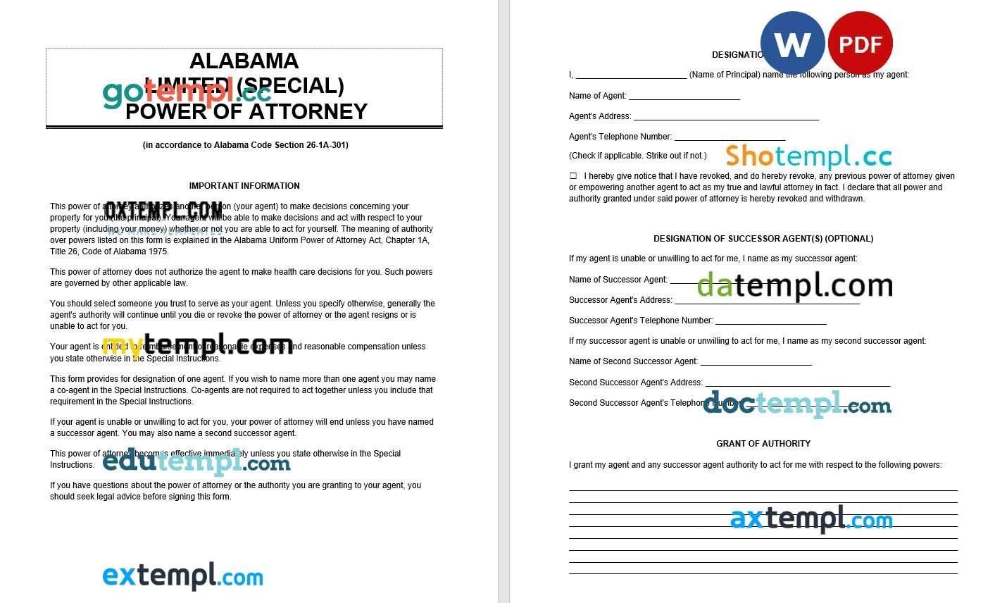 Alabama Limited Power of Attorney example, fully editable