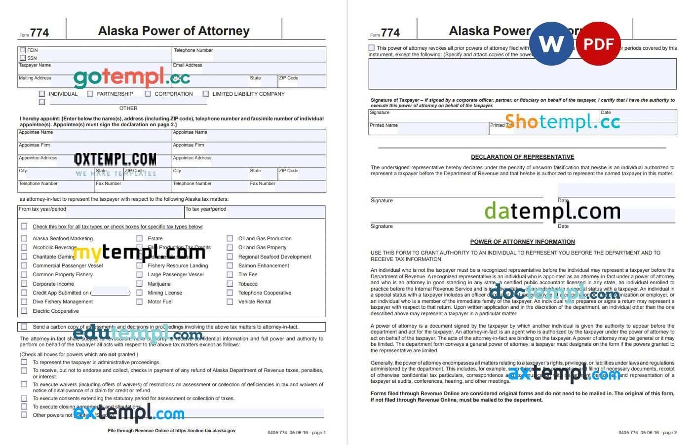 Alaska Tax Power of Attorney Form example, fully editable
