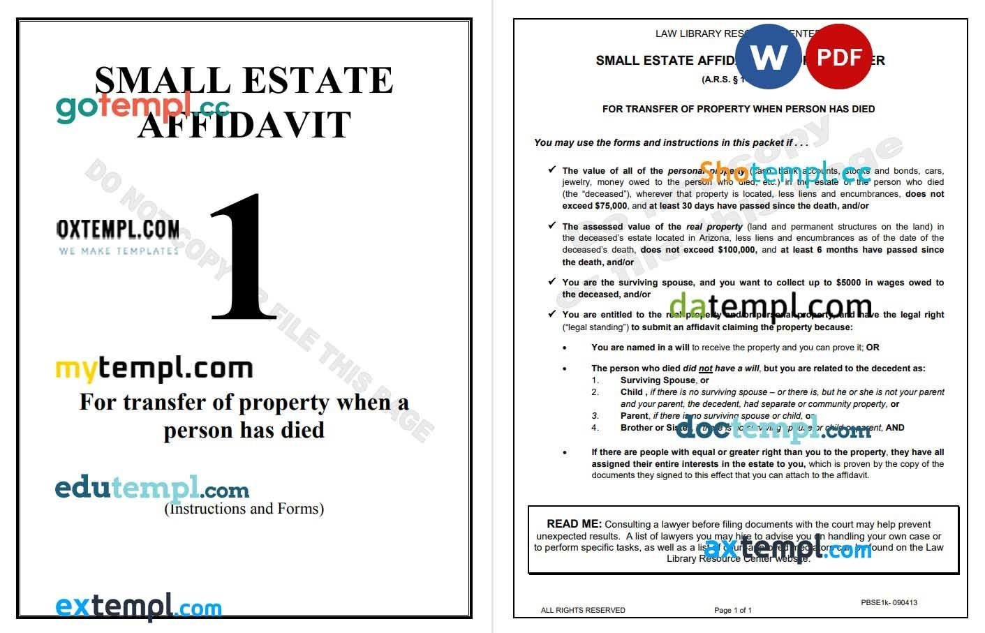 Arizona Small Estate Affidavit Form example, fully editable