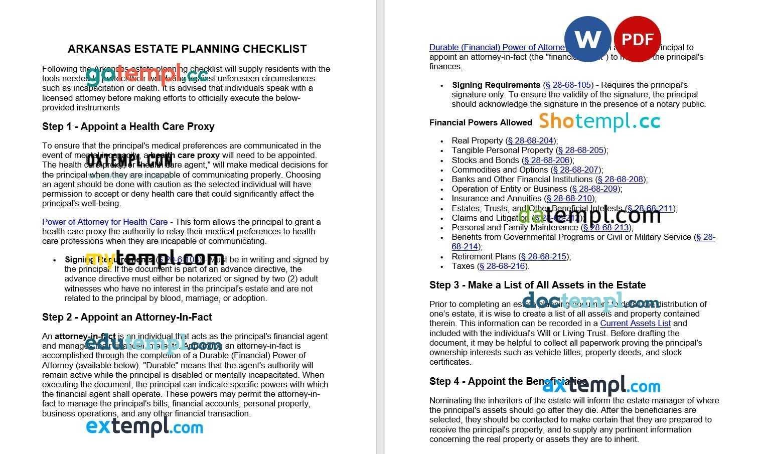 Arkansas Estate Planning Checklist example, fully editable