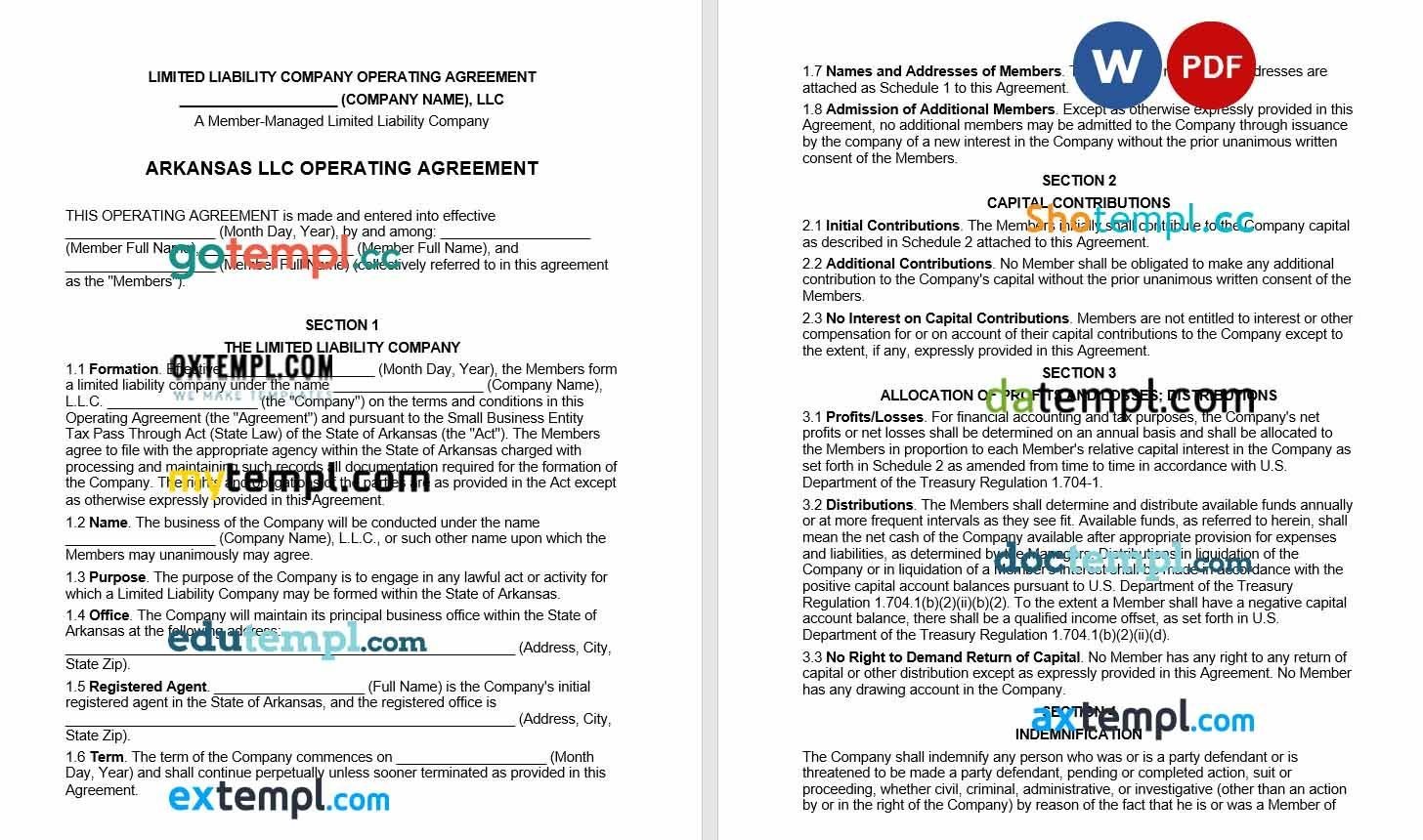 Arkansas Multi-Member LLC Operating Agreement Word example, fully editable