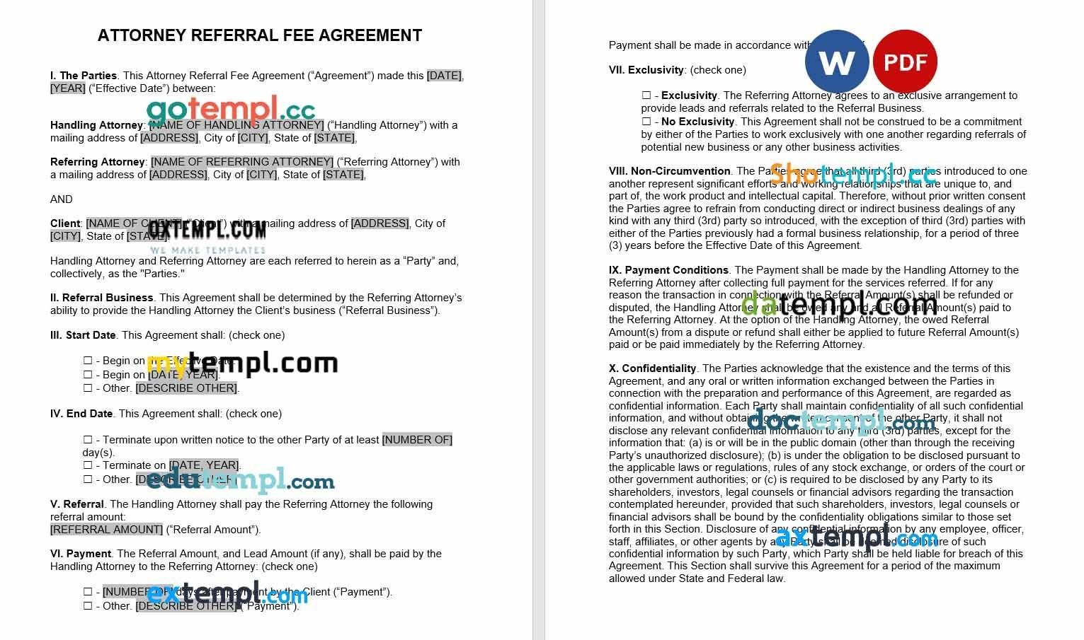 Attorney Referral Fee Affiliate Agreement Word example