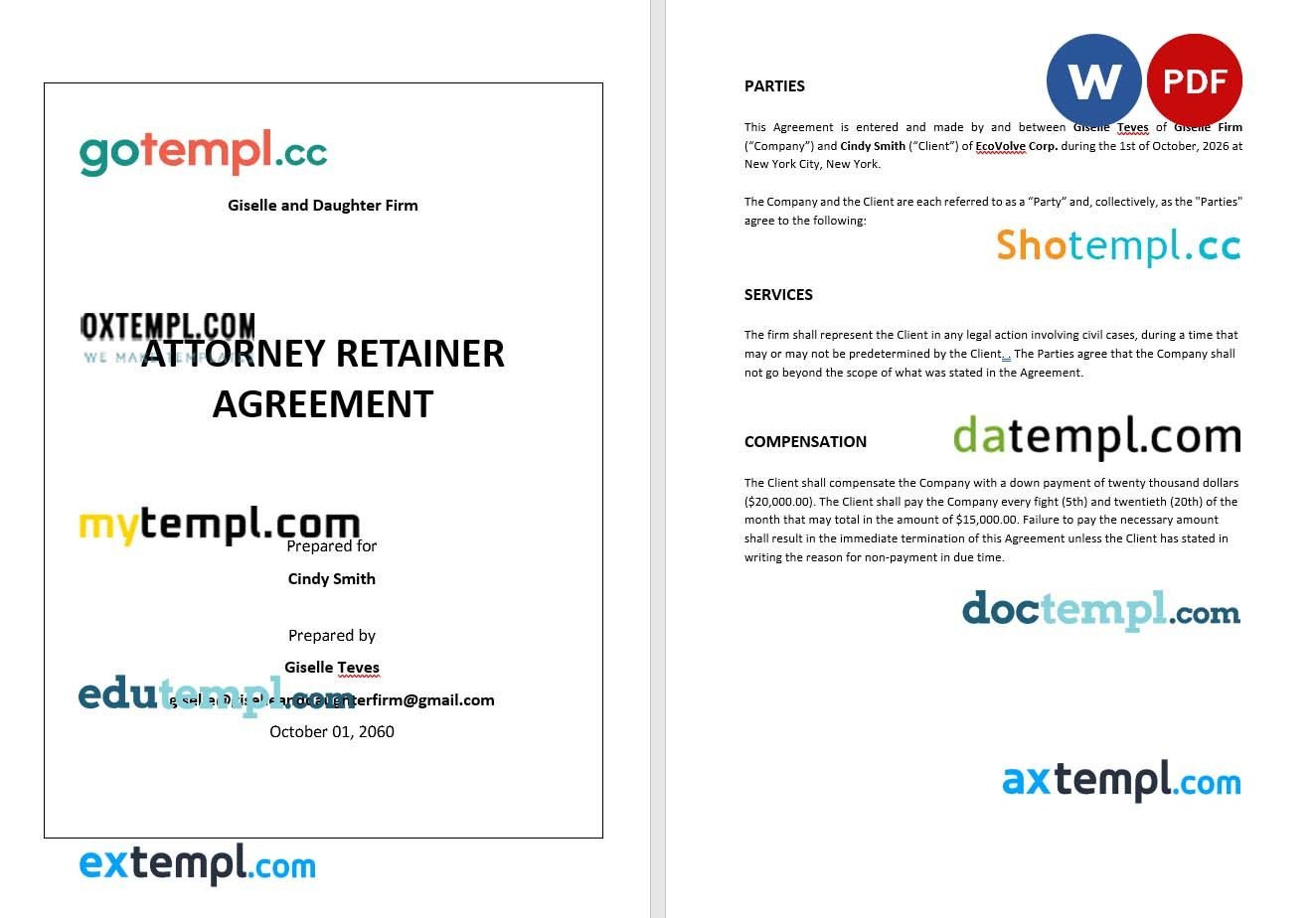 Attorney Retainer Agreement example, fully editable