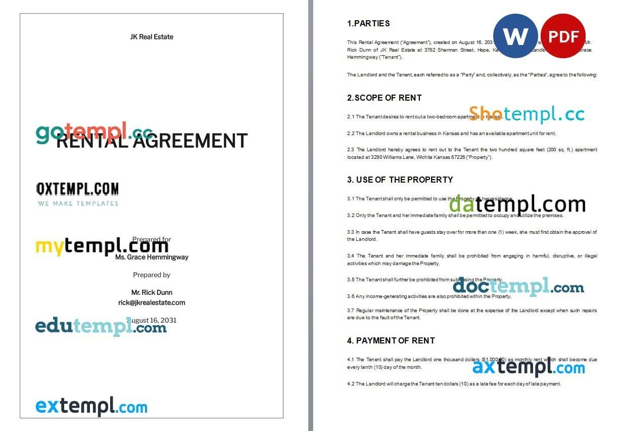 Blank Rental Agreement Word example, fully editable