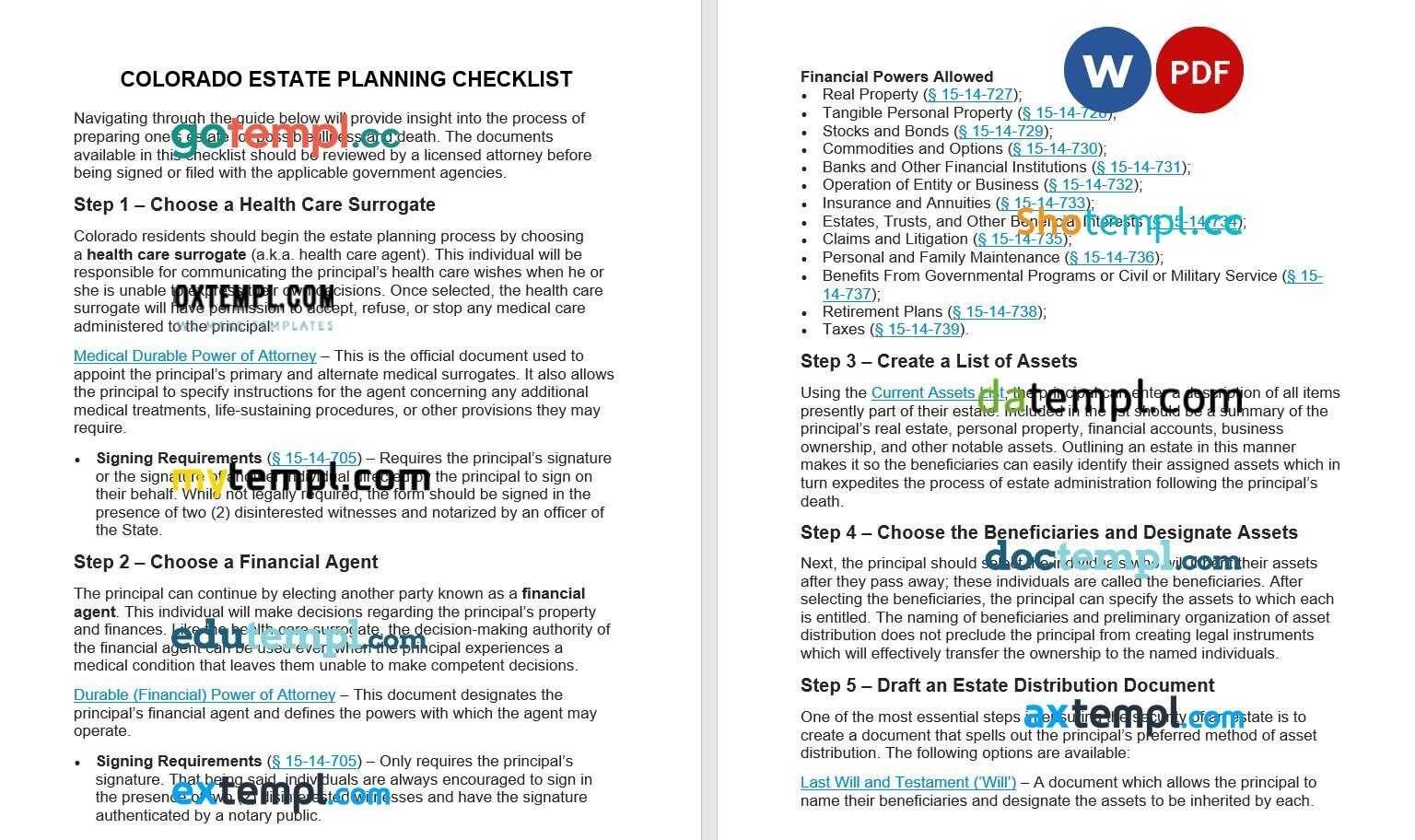 Colorado Estate Planning Checklist Template, fully editable