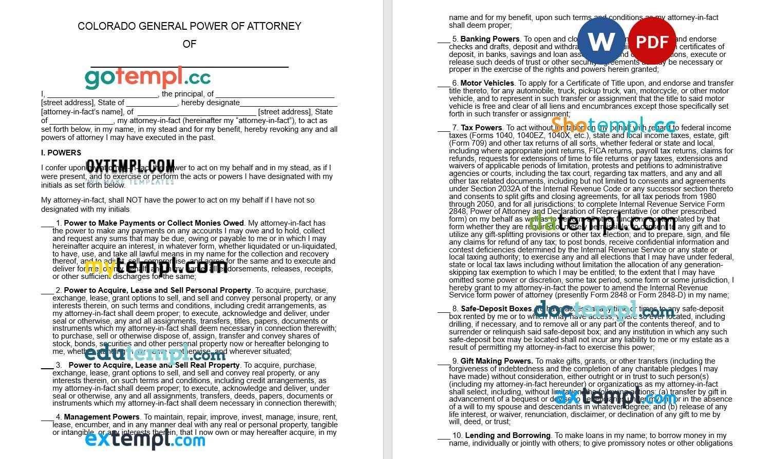 Colorado General Power of Attorney Template, fully editable