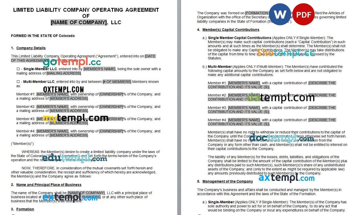 Colorado LLC Operating Agreement Word example, fully editable
