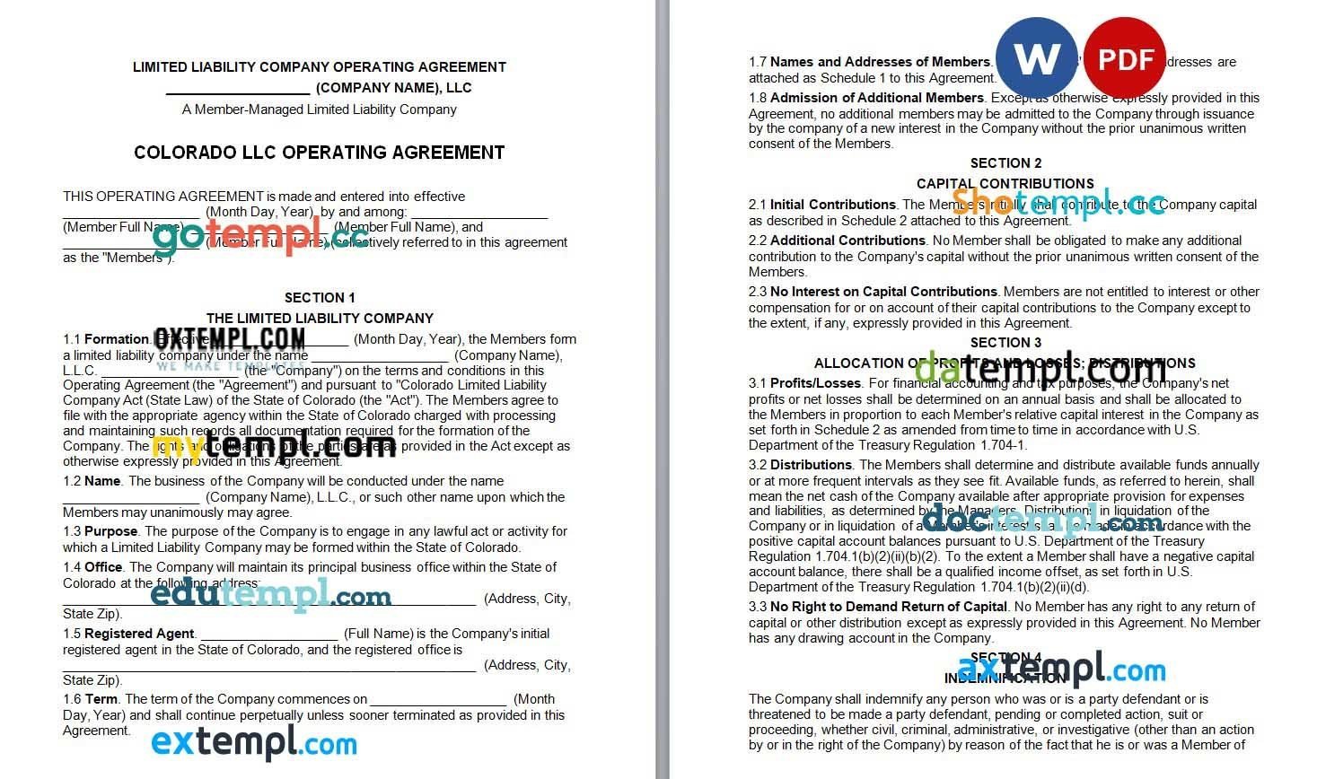 Colorado Multi-Member LLC Operating Agreement Word example, fully editable