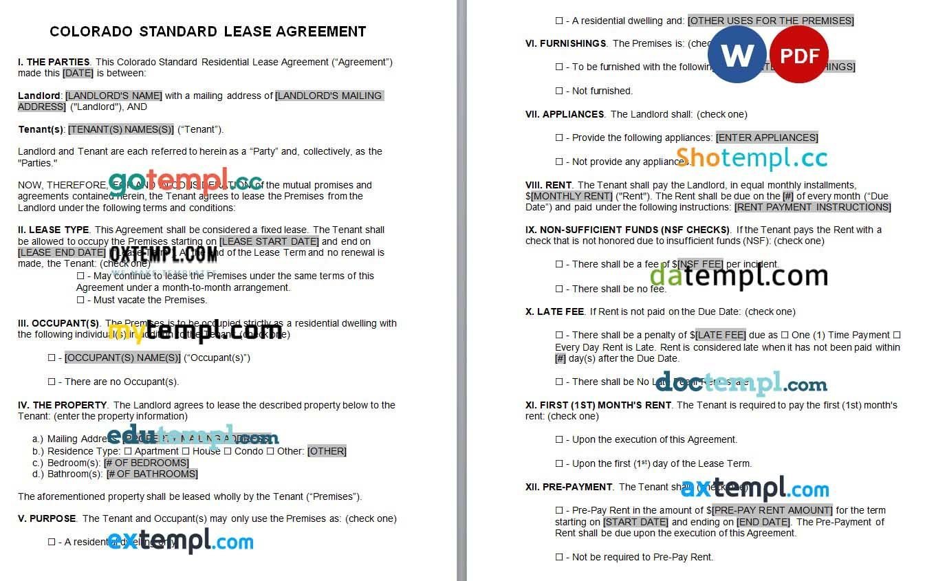 Colorado Standard Residential Lease Agreement Word example