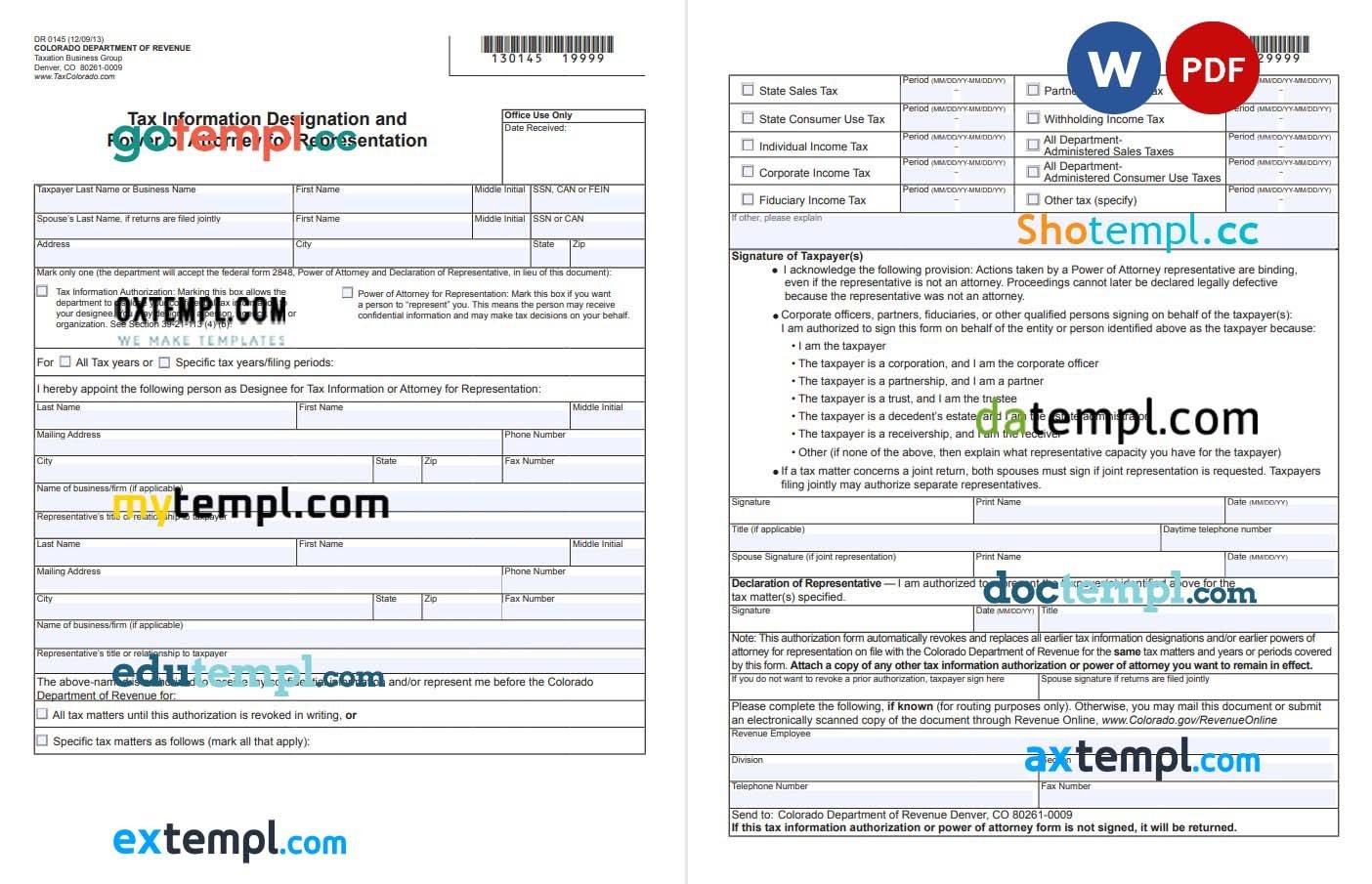 Colorado Tax Power of Attorney Form example, fully editable