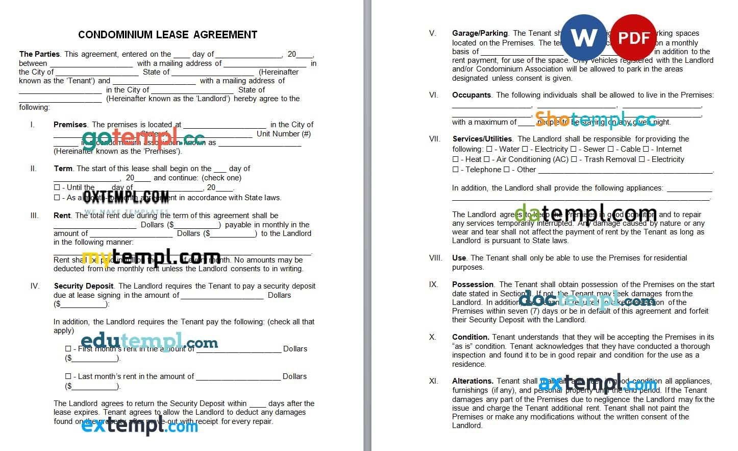 Condominium Lease Agreement Word example, fully editable