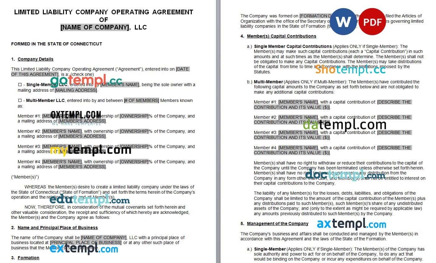 Connecticut LLC Operating Agreement word example, fully editable