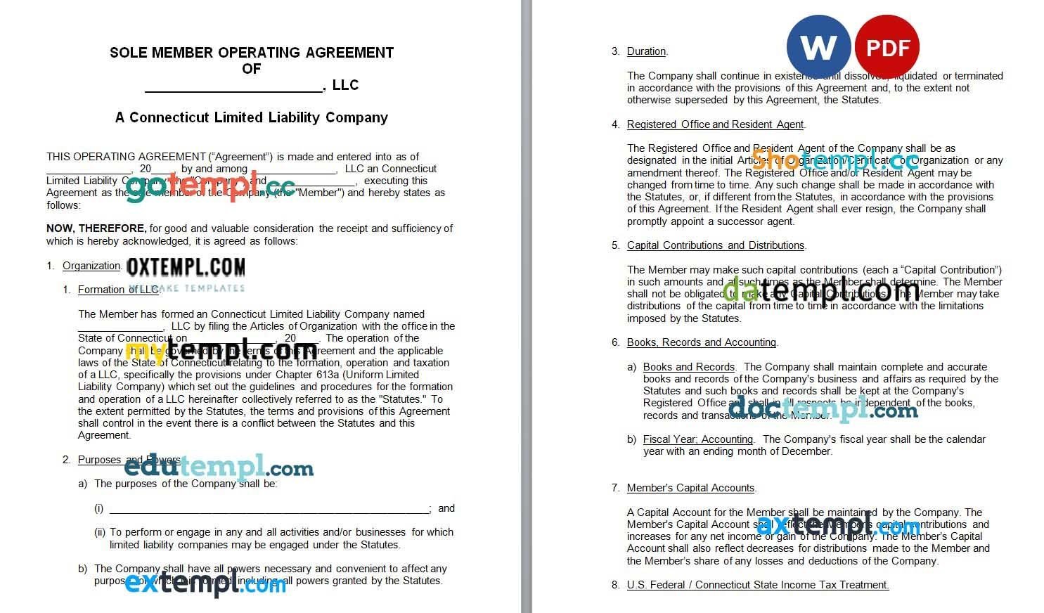 Connecticut Single-Member LLC Operating Agreement Word example, completely editable