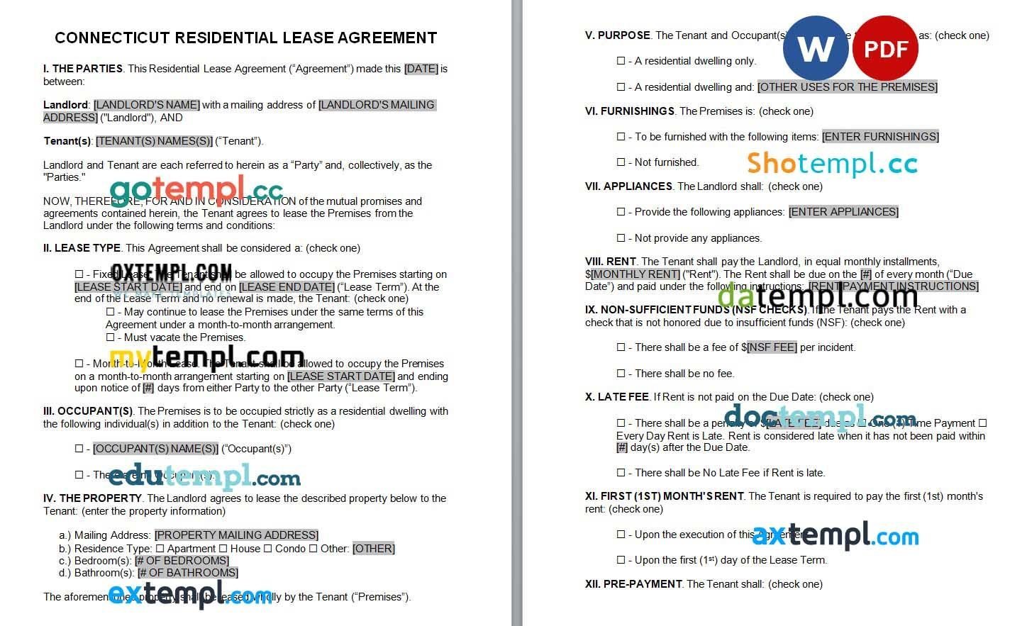 Connecticut Standard Residential Lease Agreement Word example, fully editable