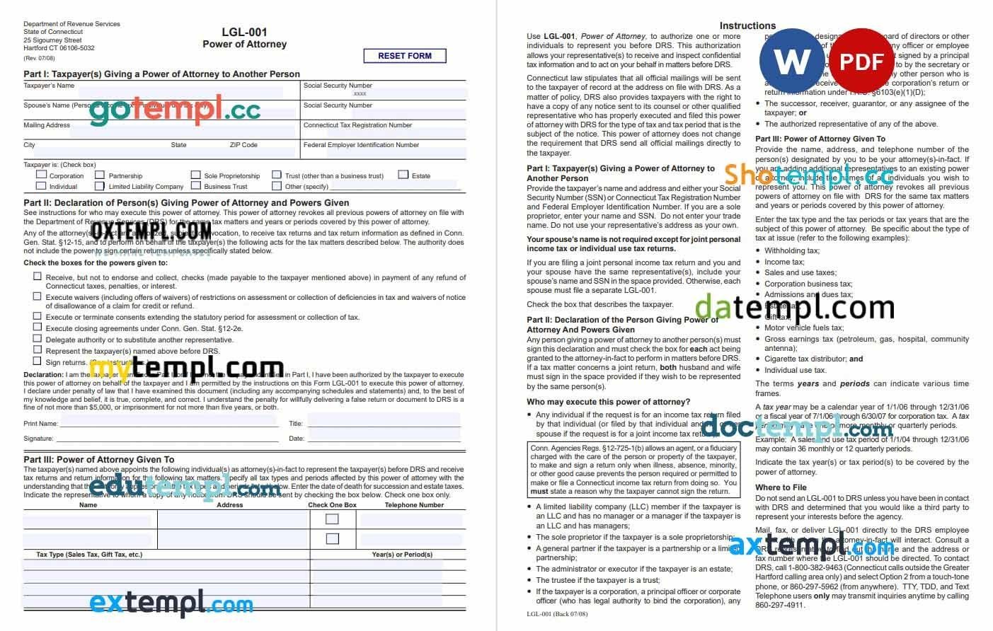 Connecticut Tax Power of Attorney Form example, fully editable
