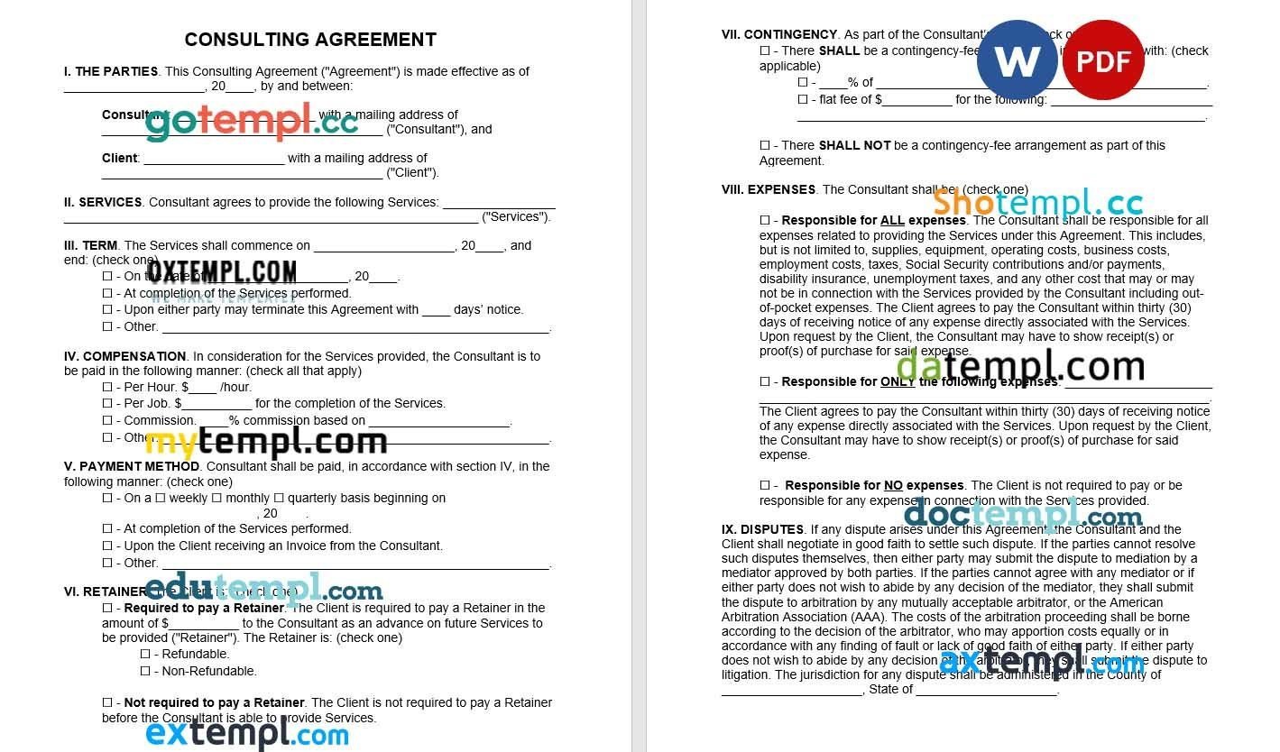 Consulting Agreement Word example, fully editable