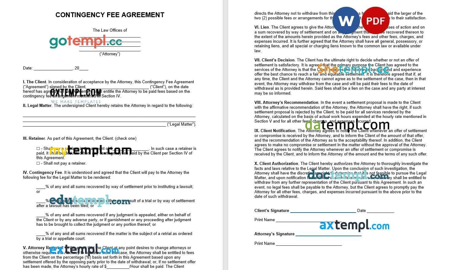 Contingency Fee Agreement Word example, fully editable