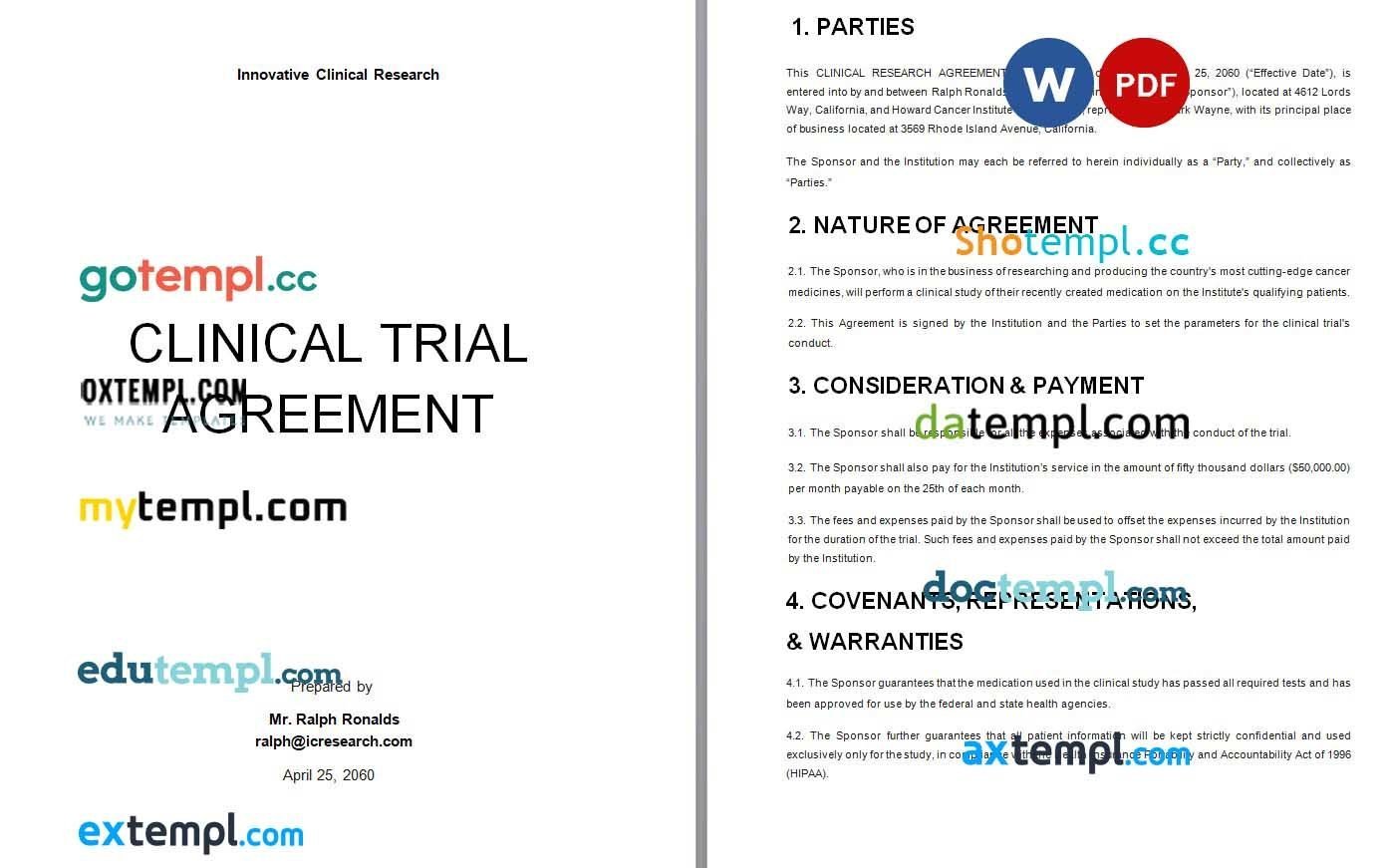 Copy of Clinical Trial Agreement Word example, fully editable