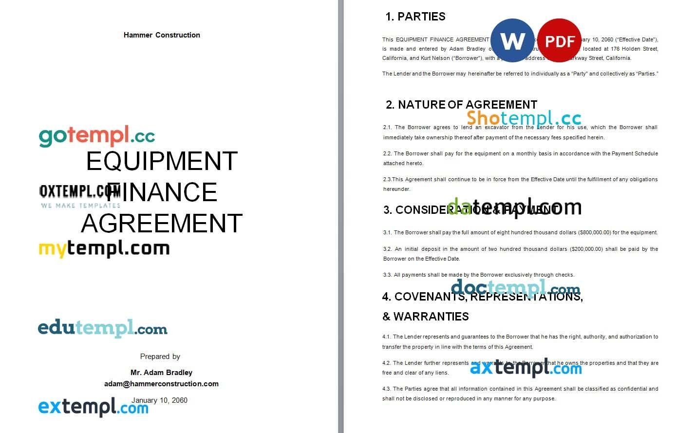 Copy of Equipment Finance Agreement example, fully aditable