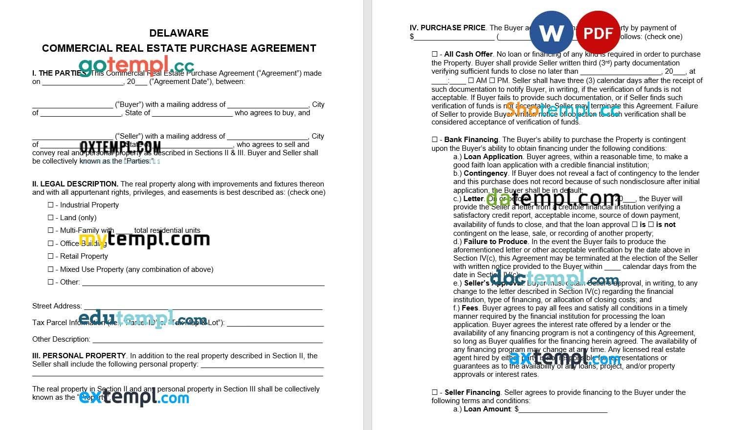 Delaware Commercial Real Estate Purchase Agreement Word example