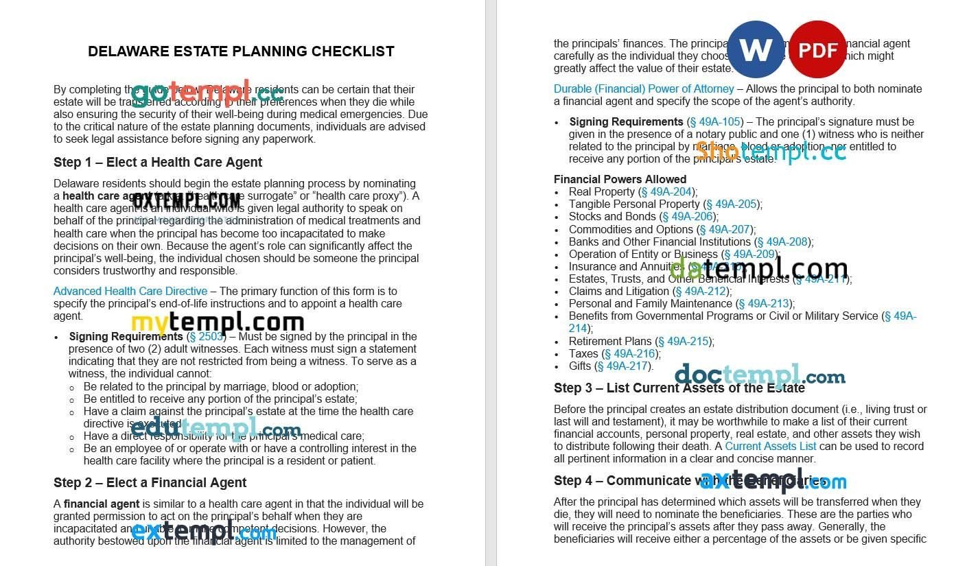 Delaware Estate Planning Checklist example, fully editable